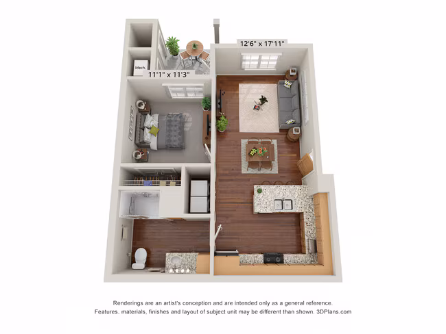 One Bedroom - A (Wheelchair Accessible) 3103 floor plan